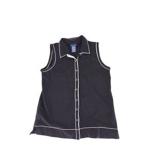 Vintage Catalina Long Vest Black Sleeveless Shirt Top Full Snap Up Collar Large